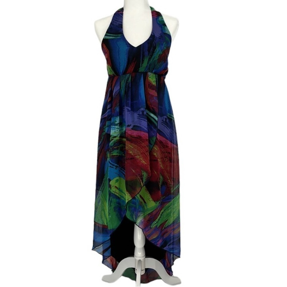 Valerie Bertinelli Multicolored High-Low Halter Dress Women’s Size 8